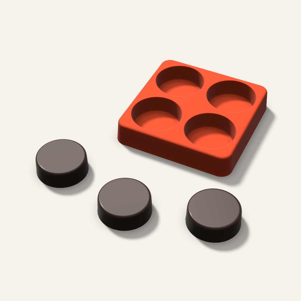Round Puck Chocolate Mold, 1.5 Inch, 4 Cavity, 3D render