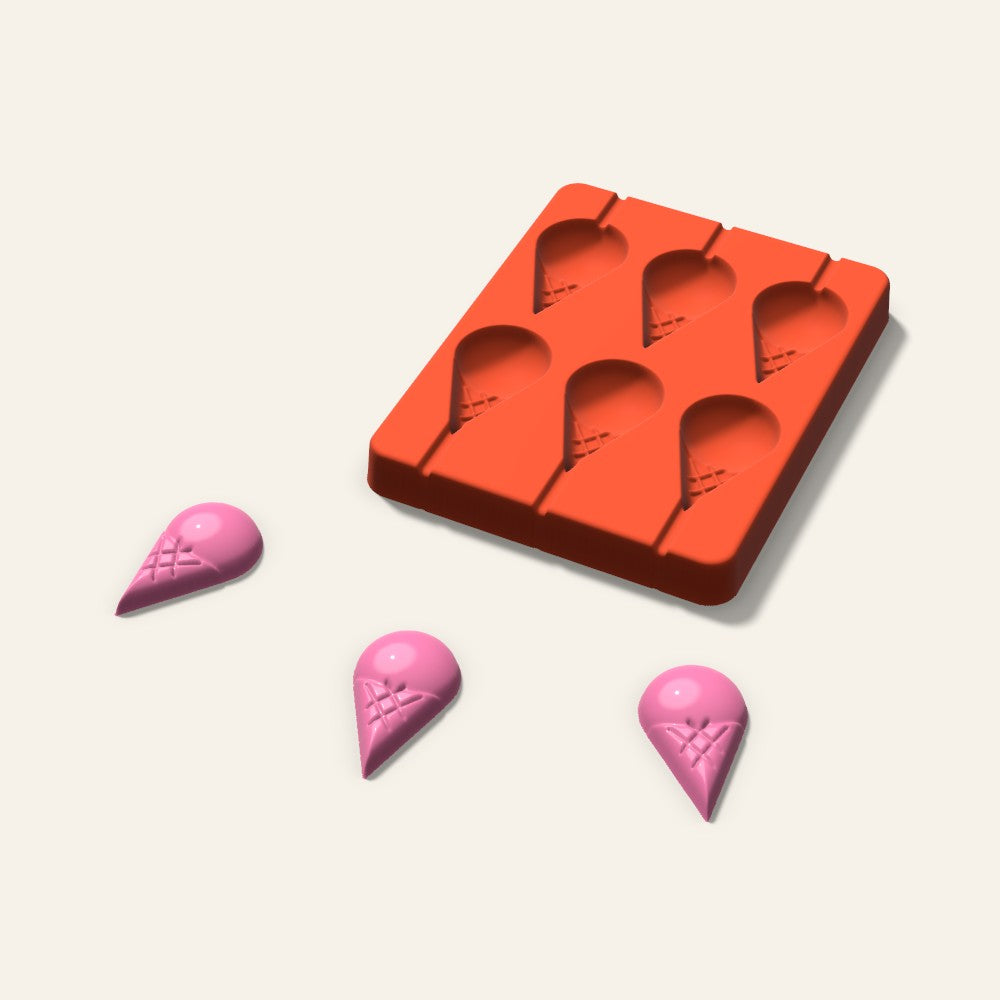 Ice Cream Cone Lollipop Mold, 2 Inch, 6 Cavity, 3D render