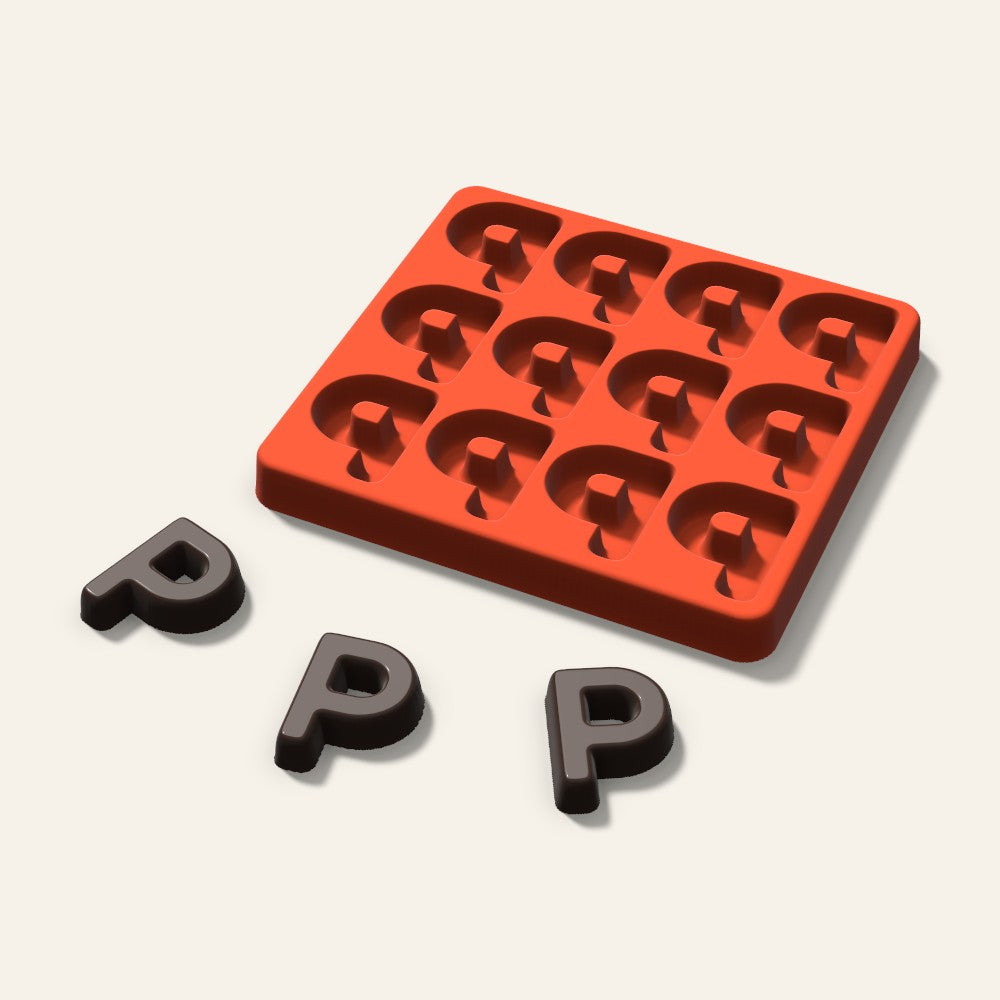 Letter P Candy Mold, 1.5 Inch, 12 Cavity, 3D render