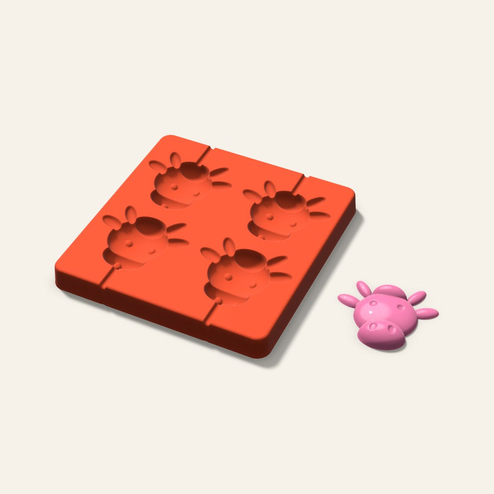 Cow Lollipop Mold, 2.5 Inch, 4 Cavity, 3D render