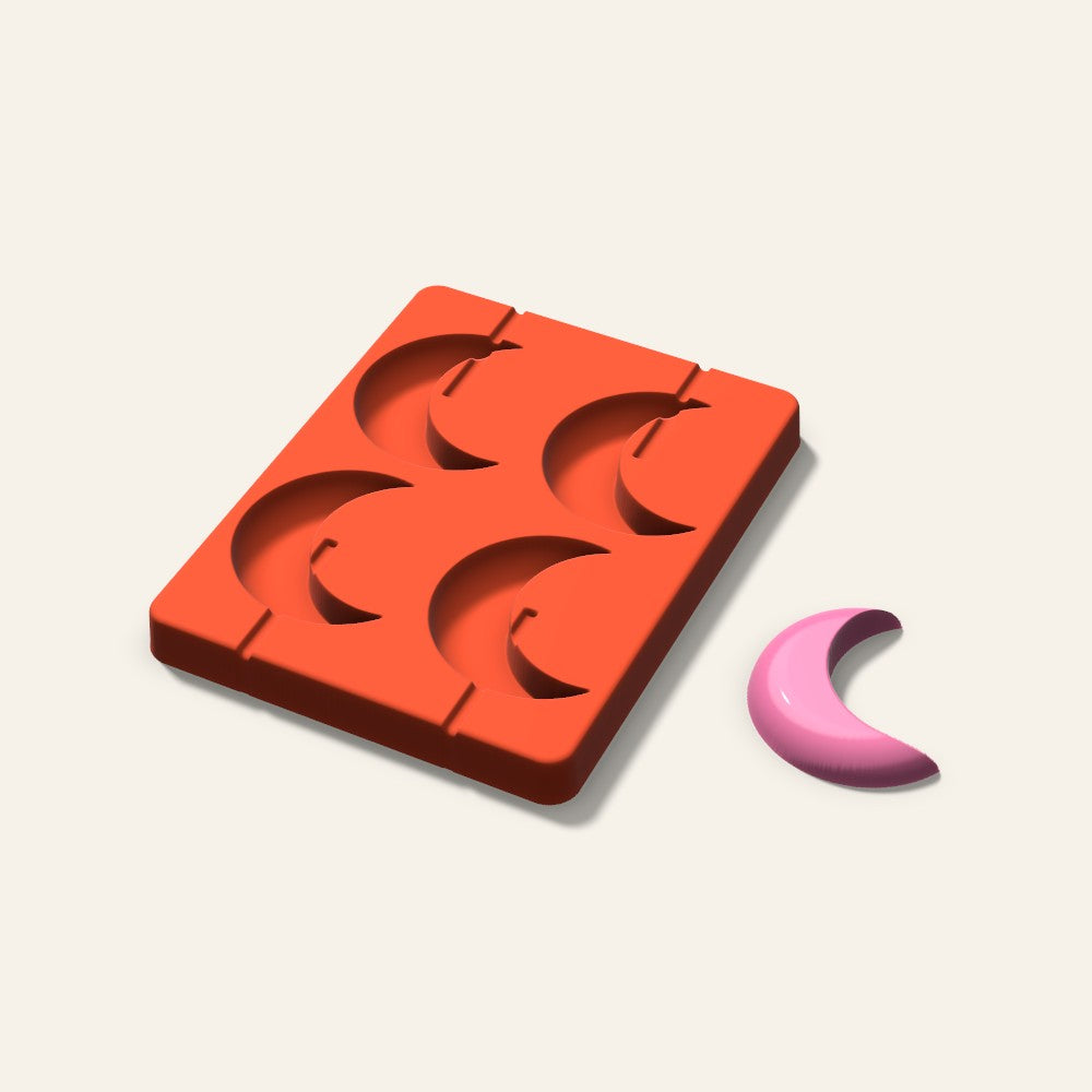 Crescent Moon Lollipop Mold, 2.5 Inch, 4 Cavity, 3D render