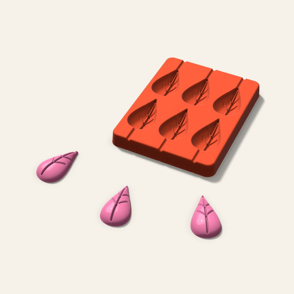 Leaf Lollipop Mold, 2 Inch, 6 Cavity, 3D render