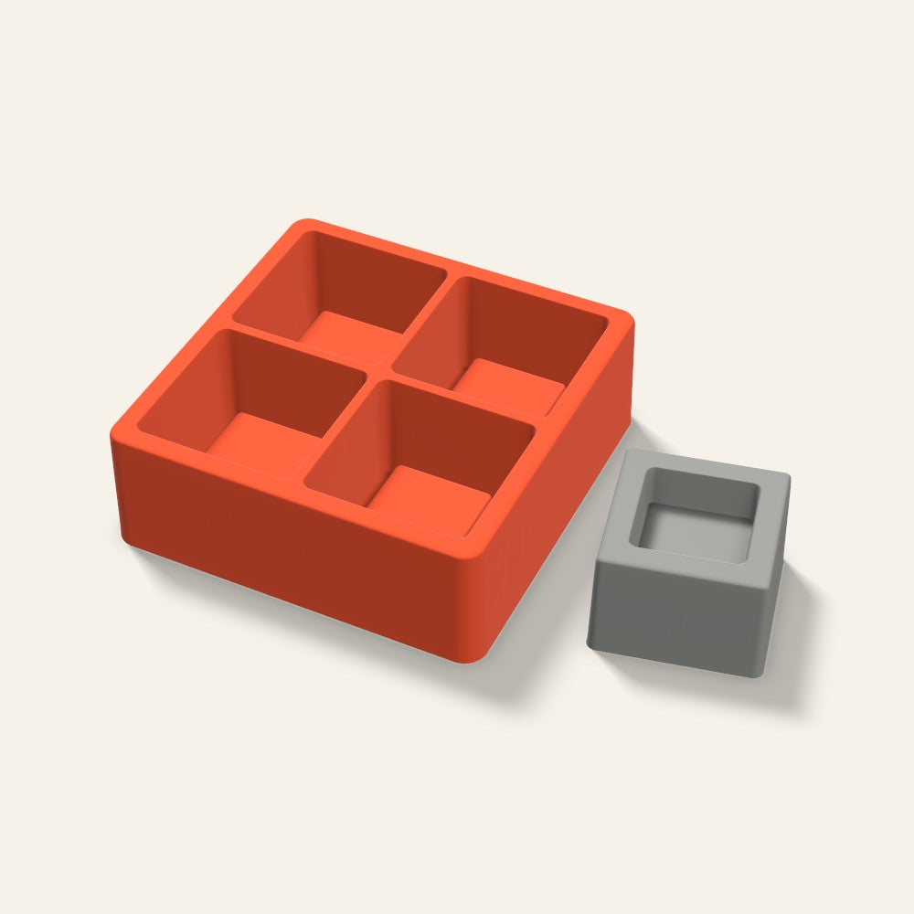 Cube Tealight Holder Mold, 2.5 Inch, 4 Cavity, 3D render