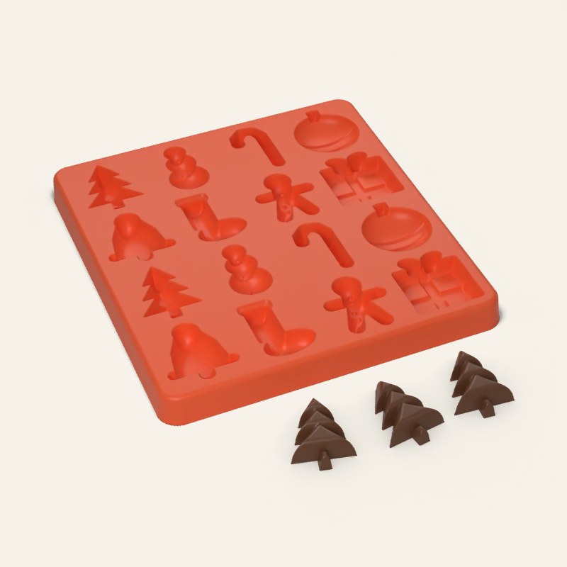Christmas Mix Candy Mold, 16 Cavity, 3D render