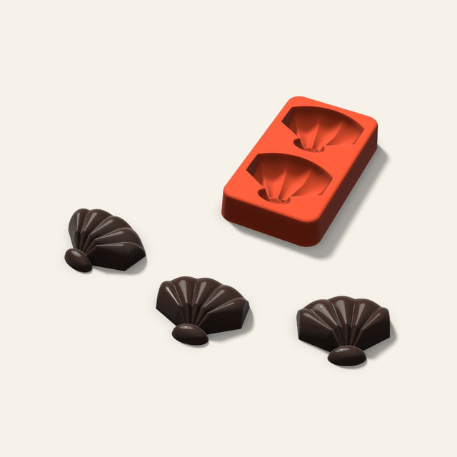 Shell Chocolate Mold, 1.75 Inch, 2 Cavity, 3D render