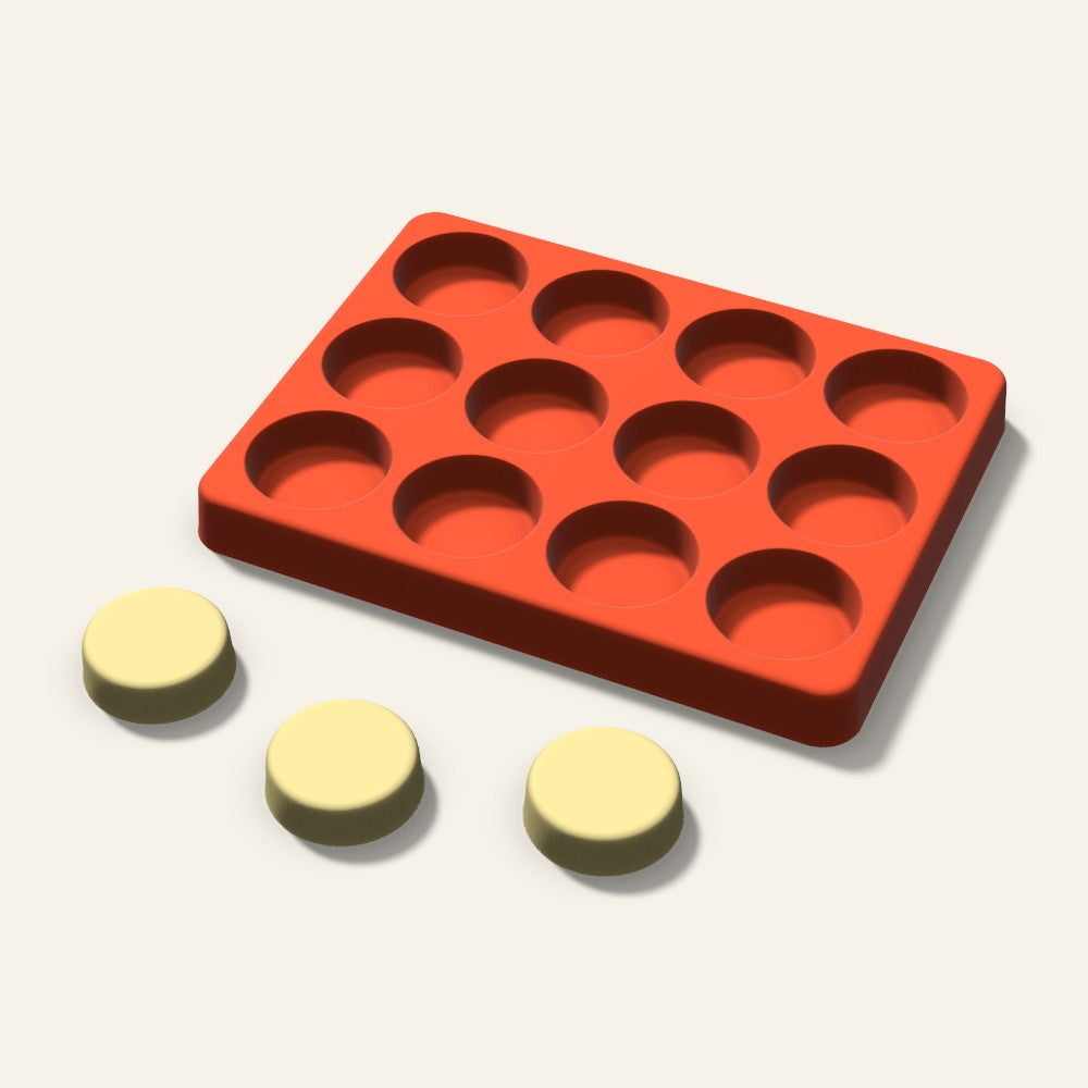 Round Butter Pat Mold, 1.25 Inch, 12 Cavity, 3D render