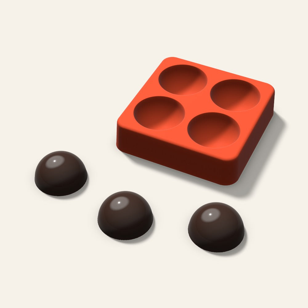Half Sphere Chocolate Mold, 1.25 Inch, 4 Cavity, 3D render