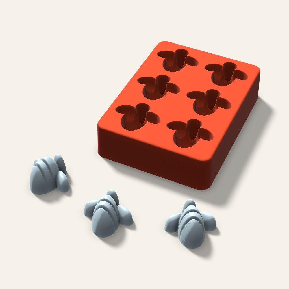 Bee Ice Mold, 1.5 Inch, 6 Cavity, 3D render