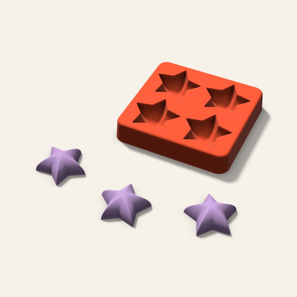 Puffy Star Wax Melt Mold, 1.5 Inch, 4 Cavity, 3D render