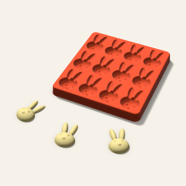 Bunny Butter Pat Mold, 1.75 Inch, 12 Cavity, 3D render