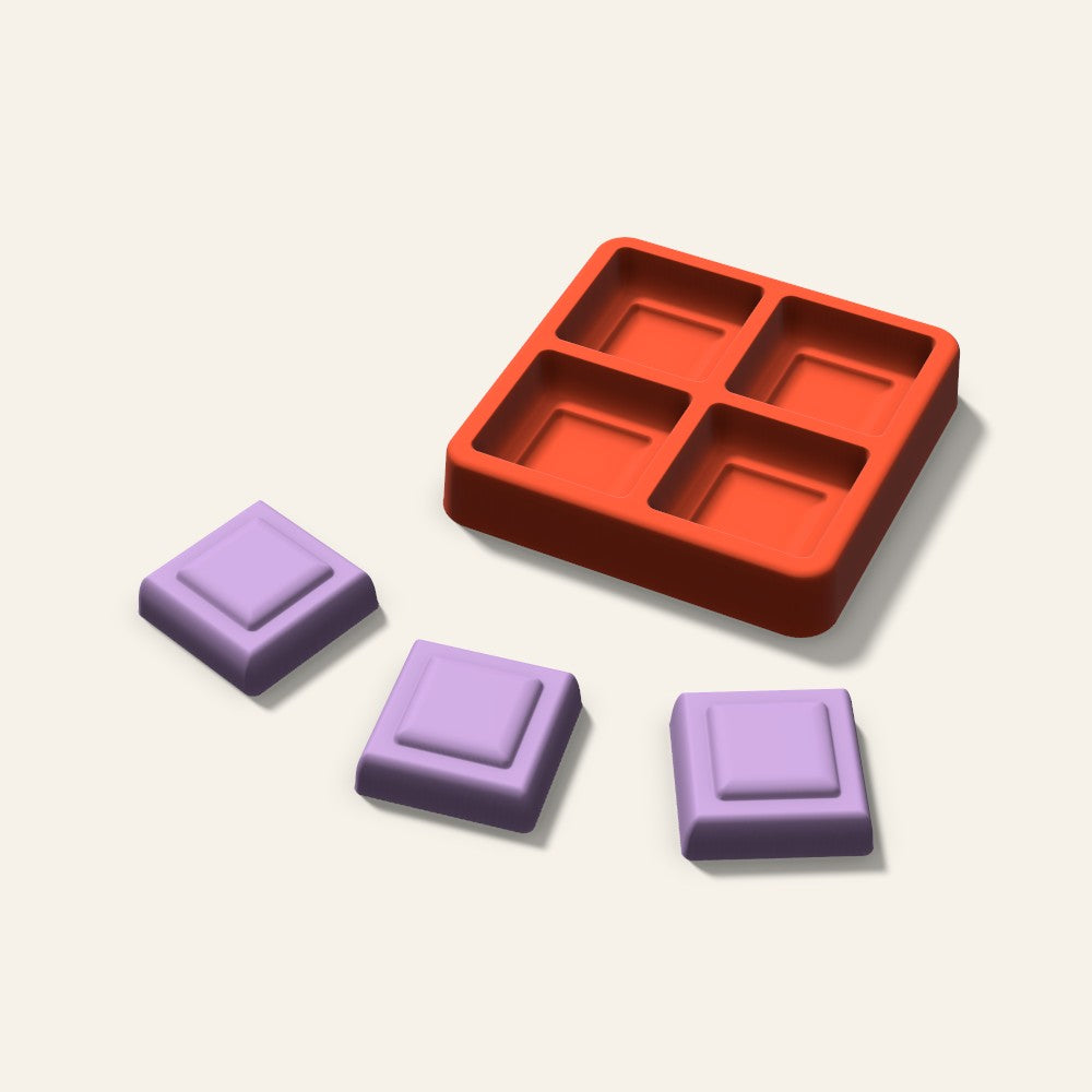 Embossed Square Wax Melt Mold, 1.5 Inch, 4 Cavity, 3D render