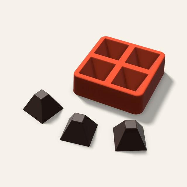 Flat Top Pyramid Chocolate Mold, 1.75 Inch, 4 Cavity, 3D render