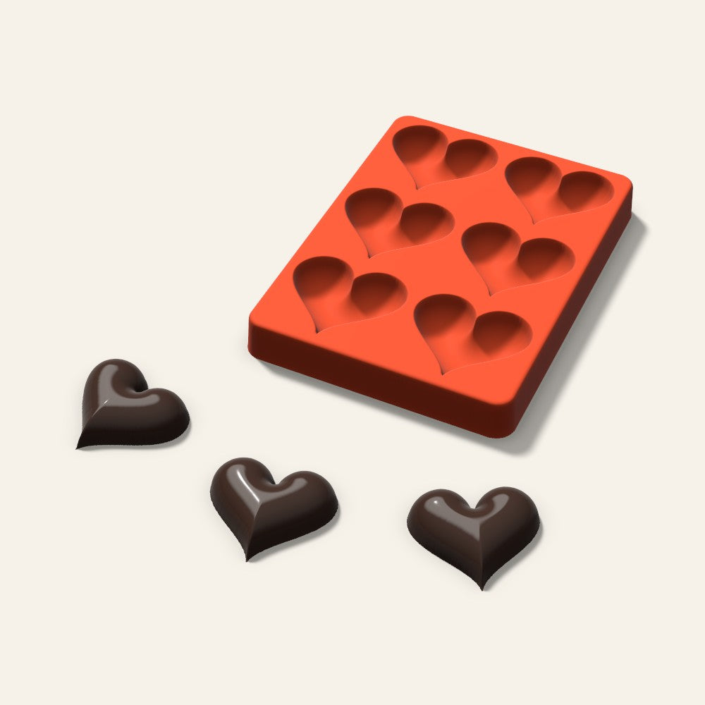 Puffy Heart Chocolate Mold, 2 Inch, 6 Cavity, 3D render