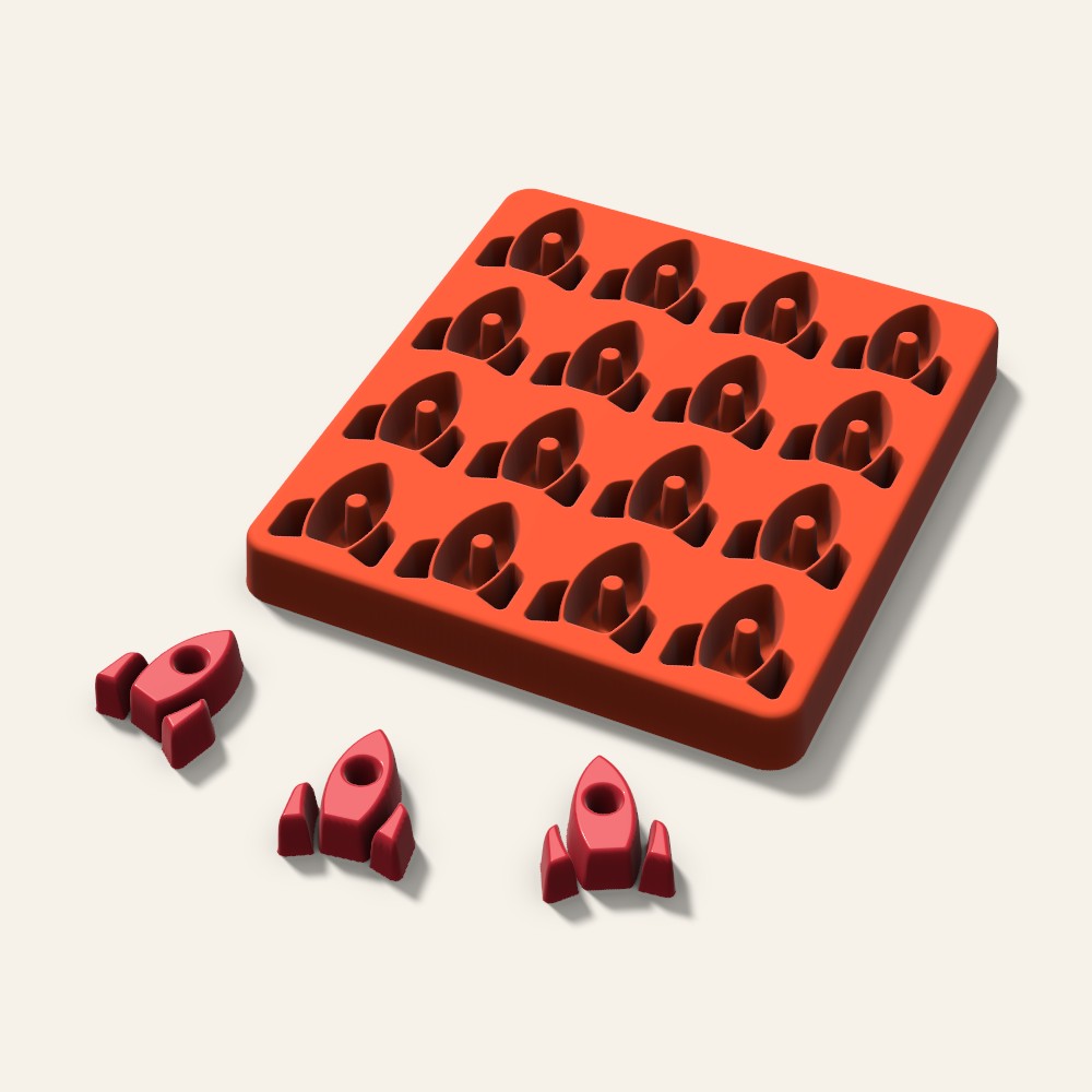 Rocket Candy Mold, 1.25 Inch, 16 Cavity, 3D render