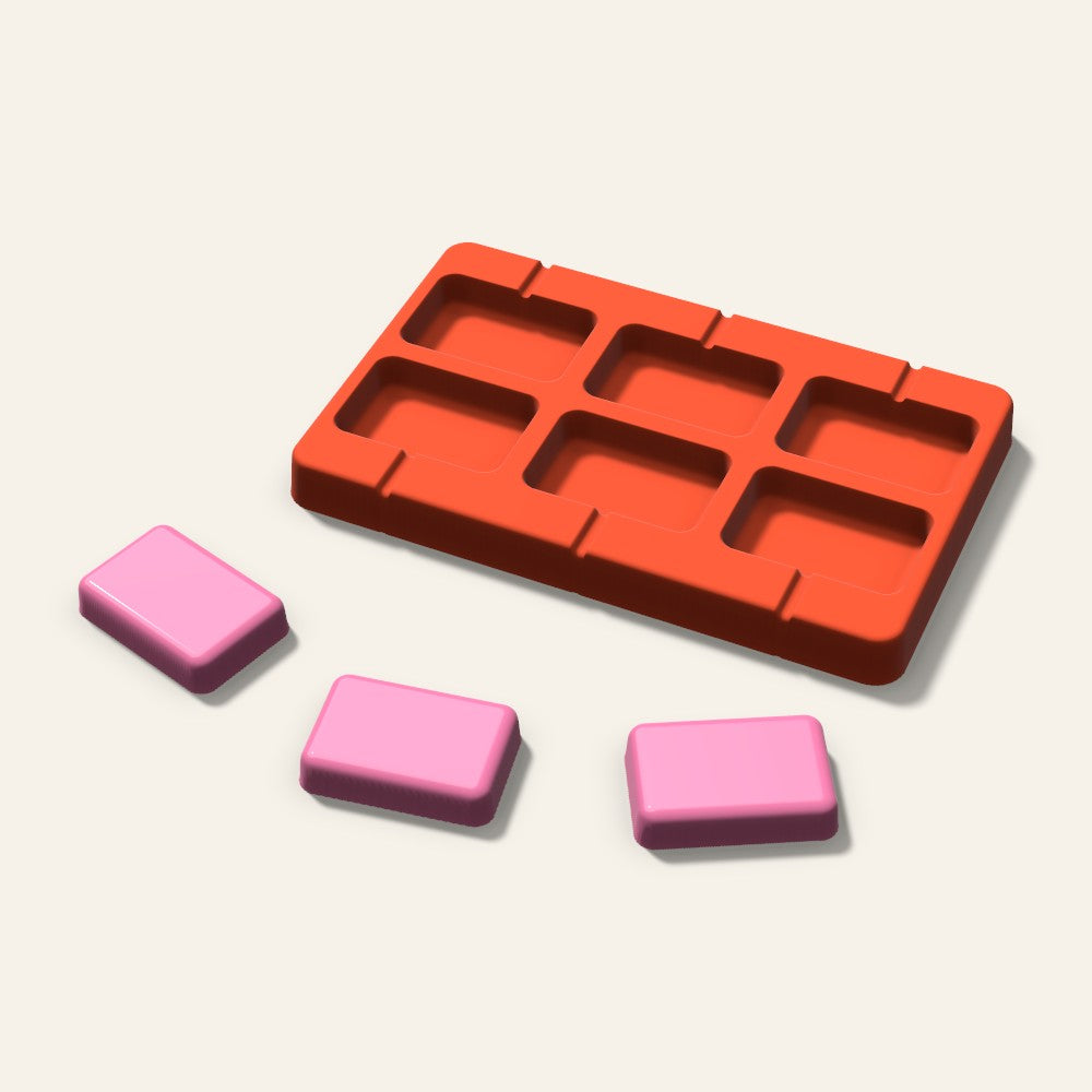 Rounded Rectangle Lollipop Mold, 2 Inch, 6 Cavity, 3D render
