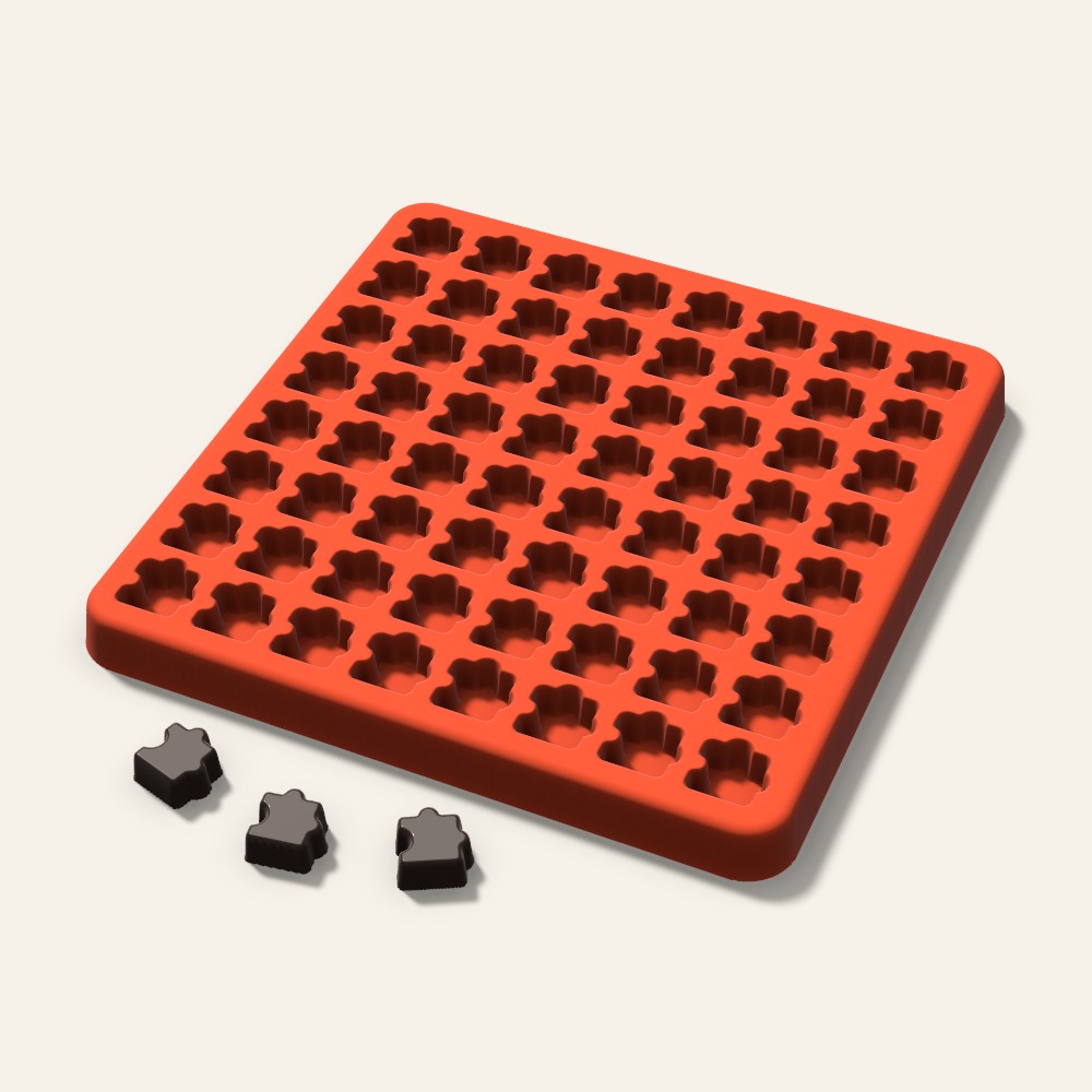 Puzzle Gummy Mold, 0.5 Inch, 64 Cavity, 3D render