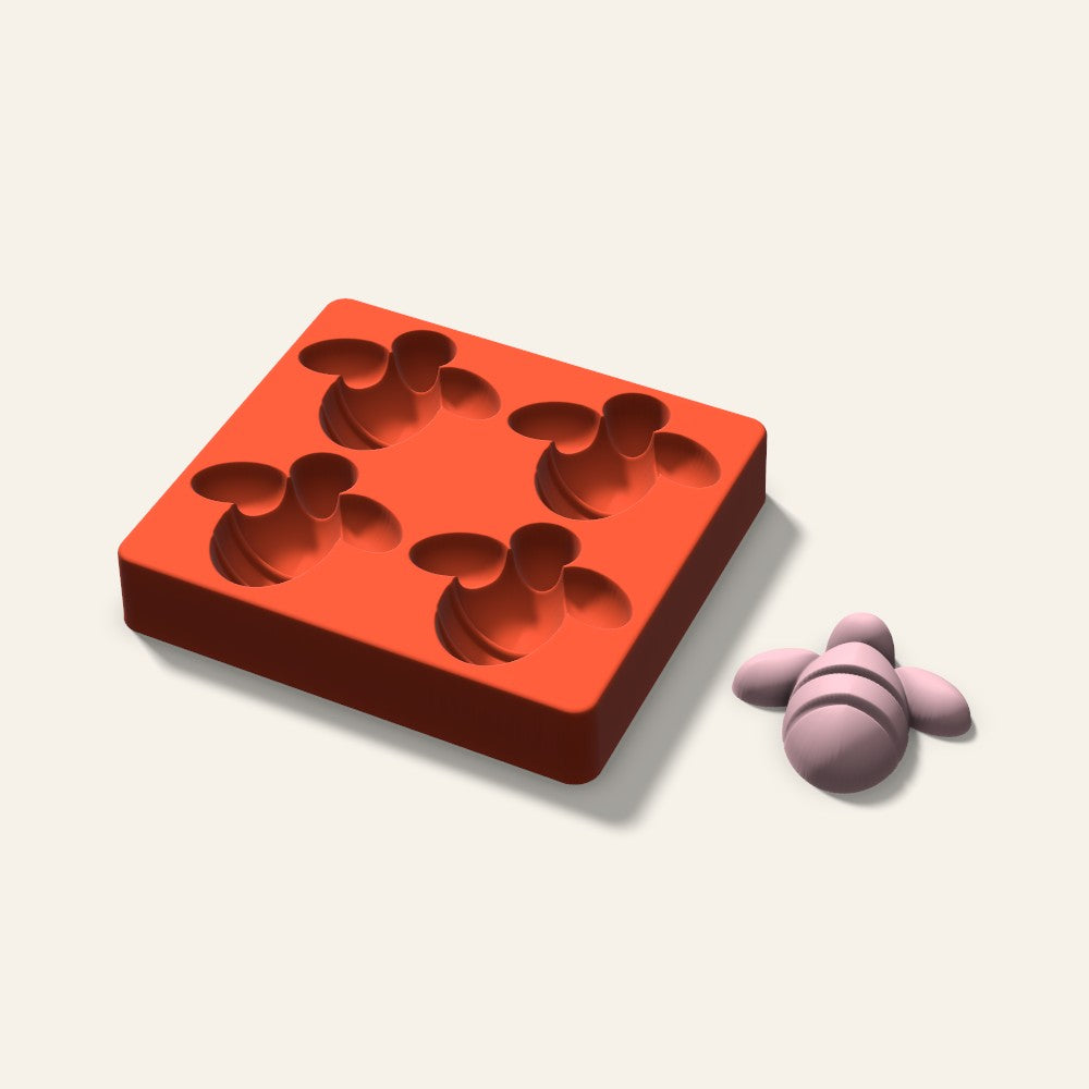 Bee Soap Mold, 3 Inch, 4 Cavity, 3D render