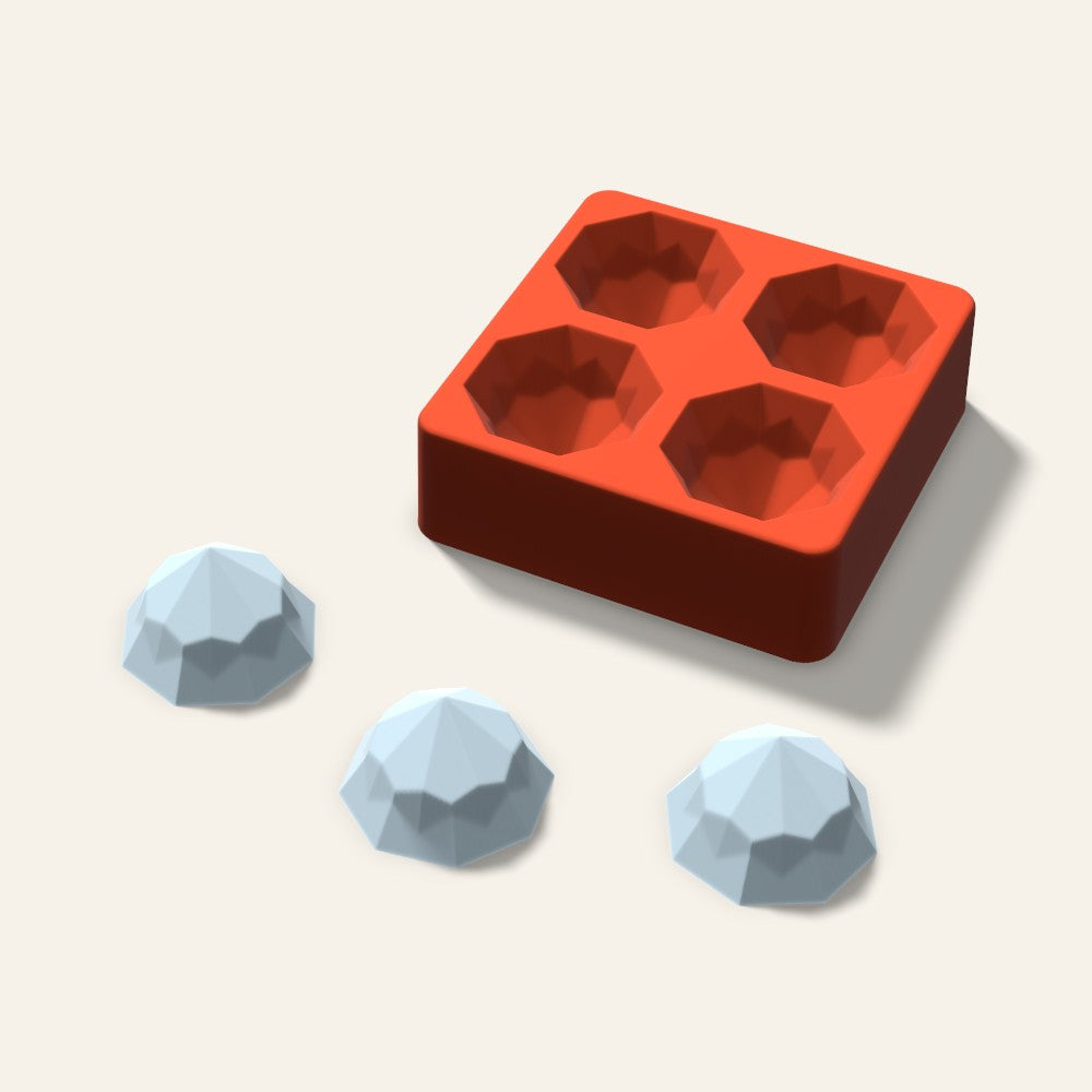 Octagon Gem Ice Mold, 2 Inch, 4 Cavity, 3D render