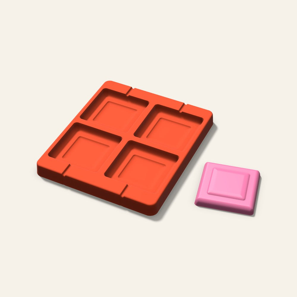 Embossed Square Lollipop Mold, 2.5 Inch, 4 Cavity, 3D render