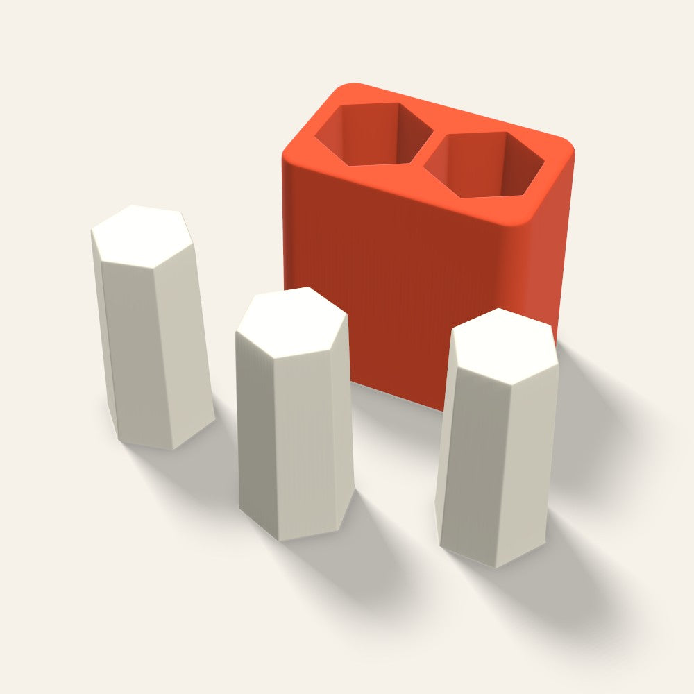 Hexagon Pillar Votive Candle Mold, 1.5 x 3 Inch, 2 Cavity, 3D render