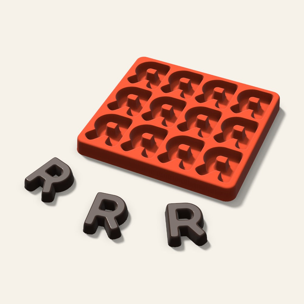 Letter R Candy Mold, 1.5 Inch, 12 Cavity, 3D render