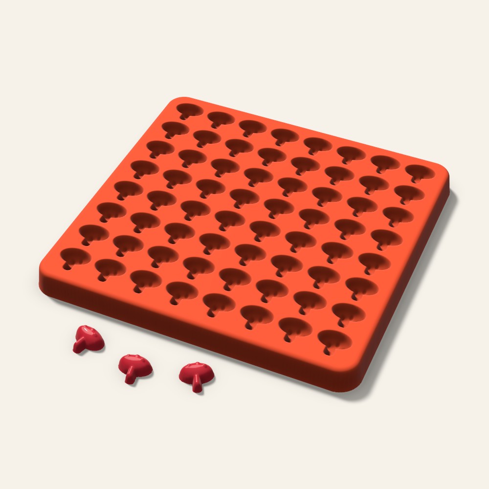Mushroom Gummy Mold, 0.5 Inch, 64 Cavity, 3D render