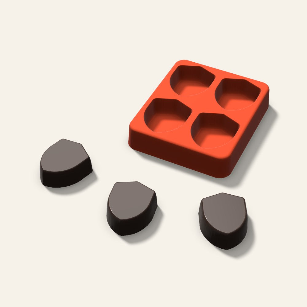 Shield Chocolate Mold, 1.5 Inch, 4 Cavity, 3D render