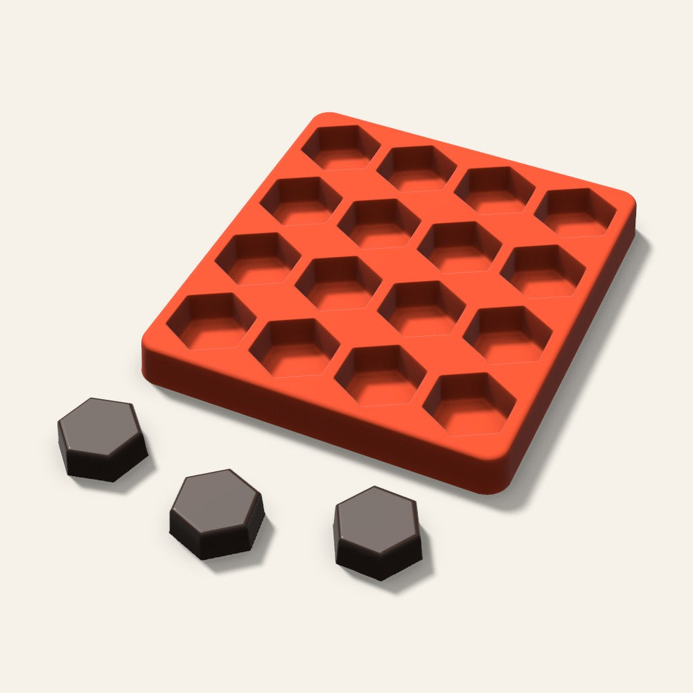 Hexagon Candy Mold, 1.25 Inch, 16 Cavity, 3D render