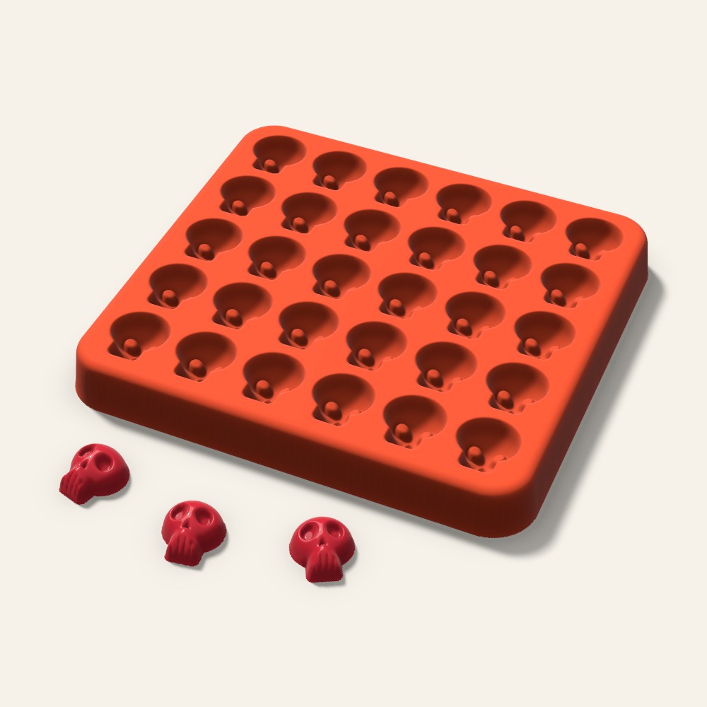 Skull Gummy Mold, 0.5 Inch, 30 Cavity, 3D render