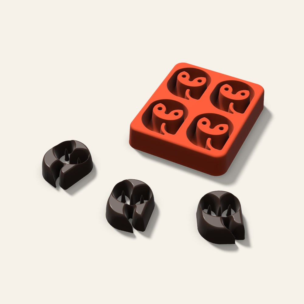 Owl Chocolate Mold, 1.5 Inch, 4 Cavity, 3D render