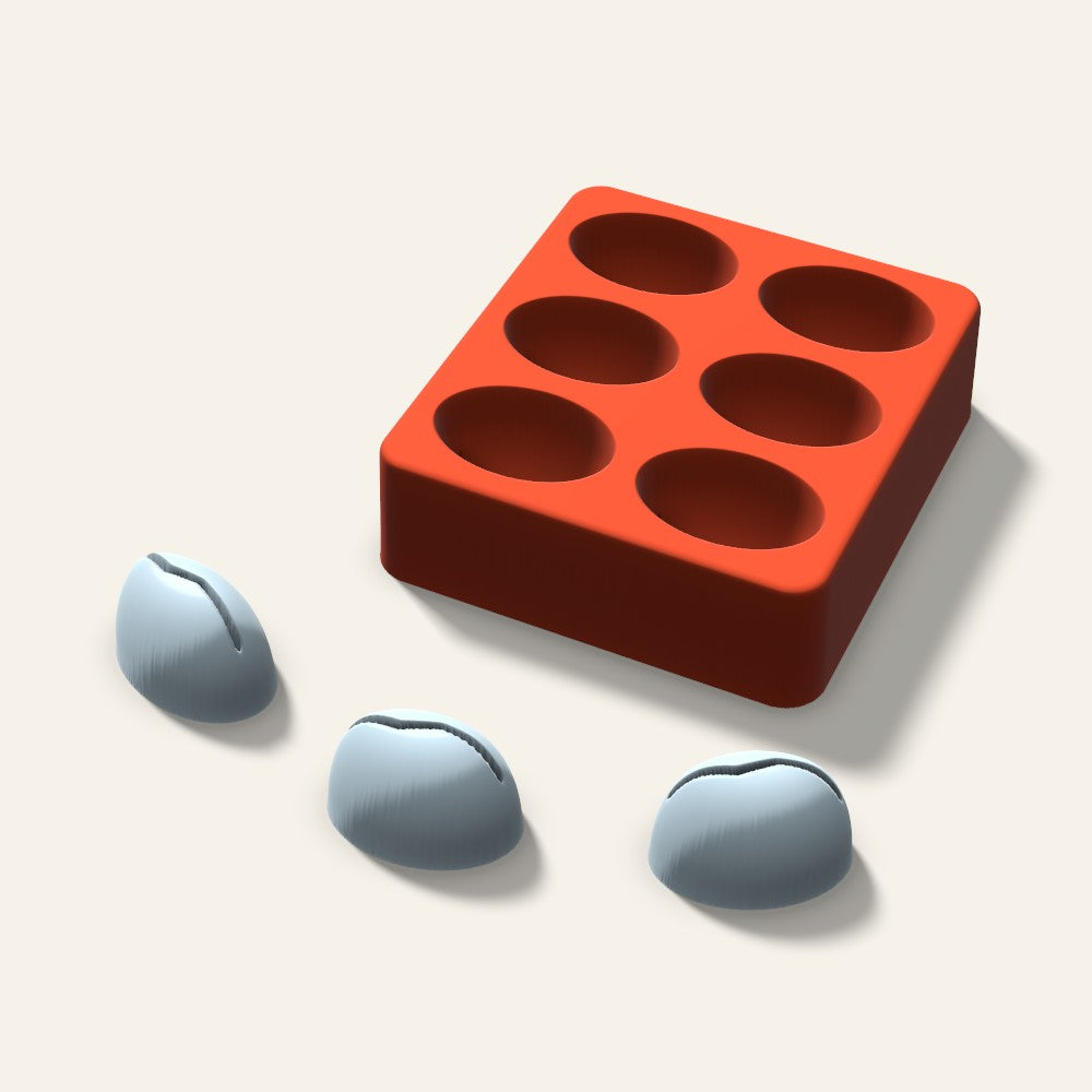 Coffee Bean Ice Mold, 1.5 Inch, 6 Cavity, 3D render