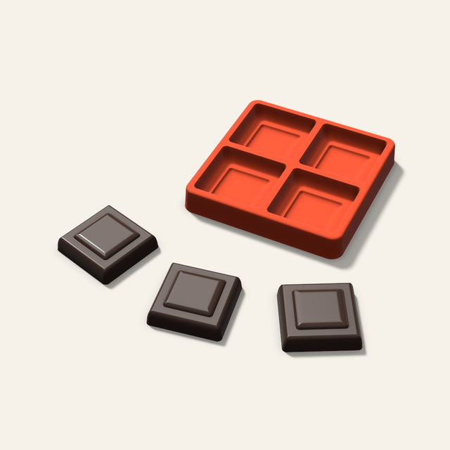 Embossed Square Chocolate Mold, 2 Inch, 4 Cavity, 3D render