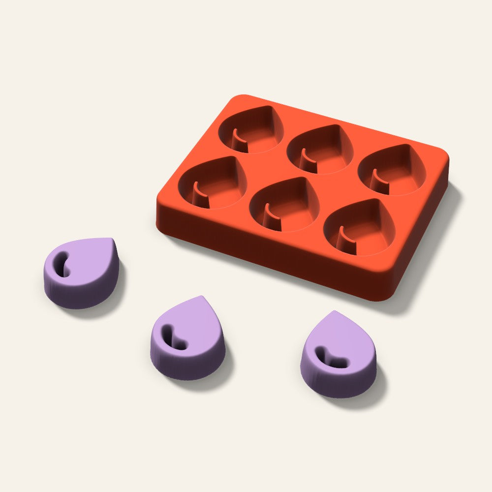 Water Drop Wax Melt Mold, 1.5 Inch, 6 Cavity, 3D render