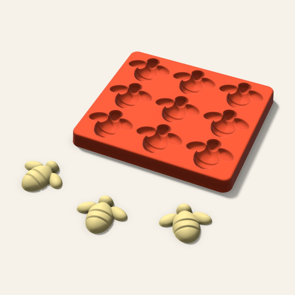 Bee Butter Pat Mold, 1.75 Inch, 9 Cavity, 3D render