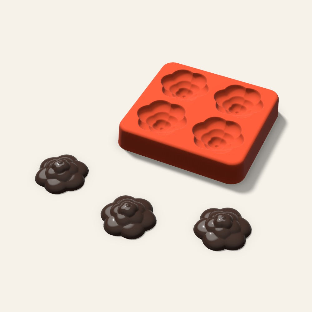 Rosette Chocolate Mold, 1.25 Inch, 4 Cavity, 3D render