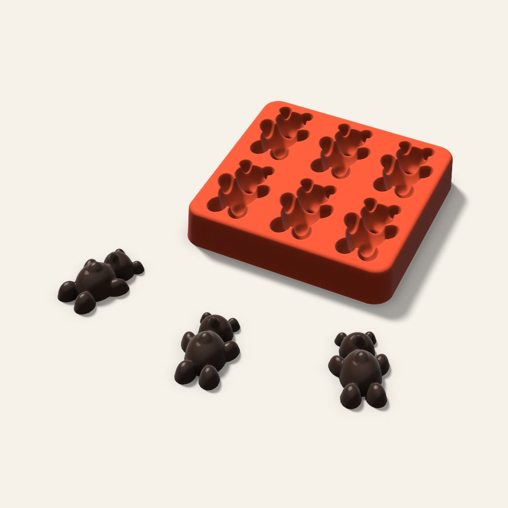 Gummy Bear Chocolate Mold, 1.5 Inch, 6 Cavity, 3D render