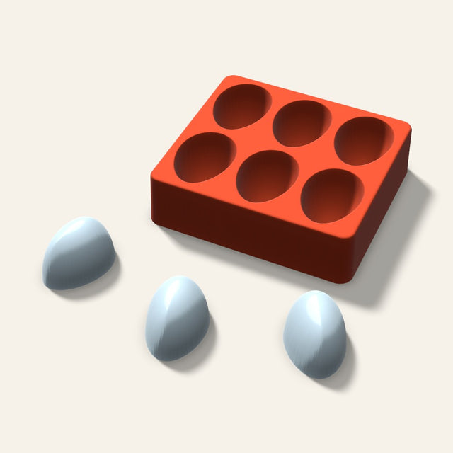 Egg Ice Mold, 2 Inch, 6 Cavity, 3D render