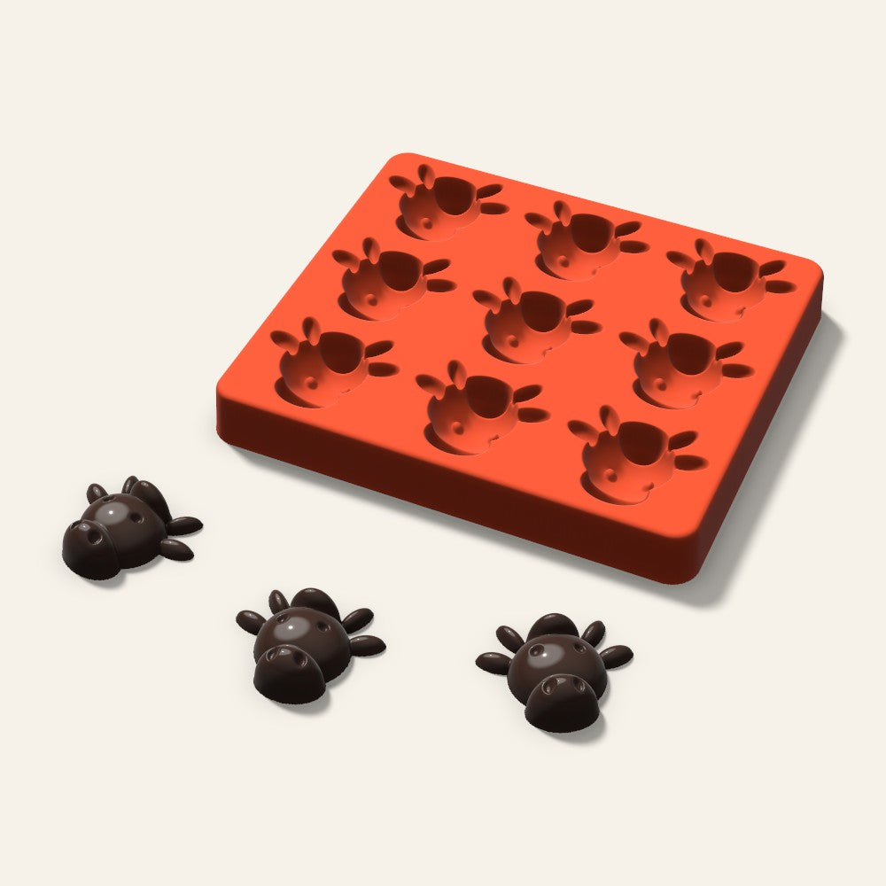 Cow Chocolate Mold, 1.75 Inch, 9 Cavity, 3D render