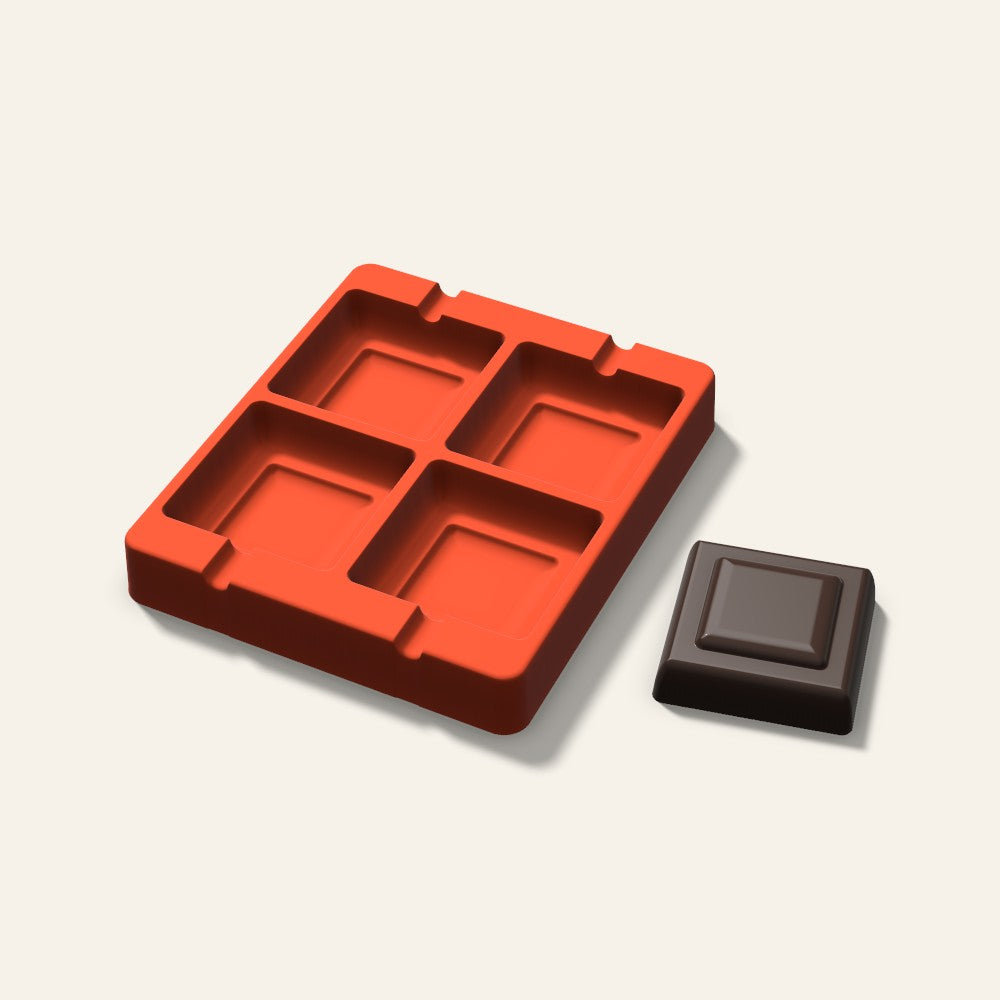 Embossed Square Cakesicle Mold, 2.5 Inch, 4 Cavity, 3D render