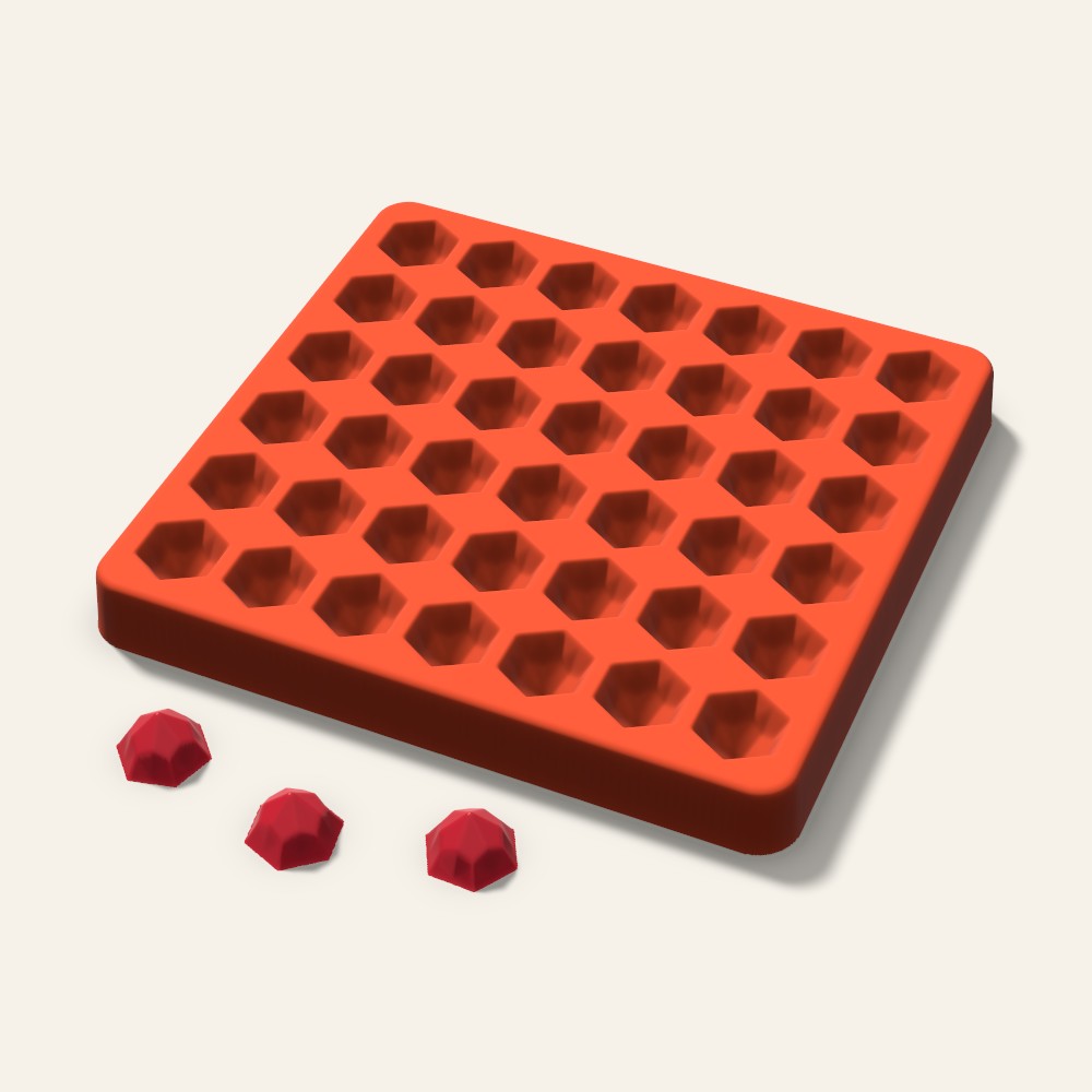 Hexagon Gem Candy Mold, 0.75 Inch, 42 Cavity, 3D render