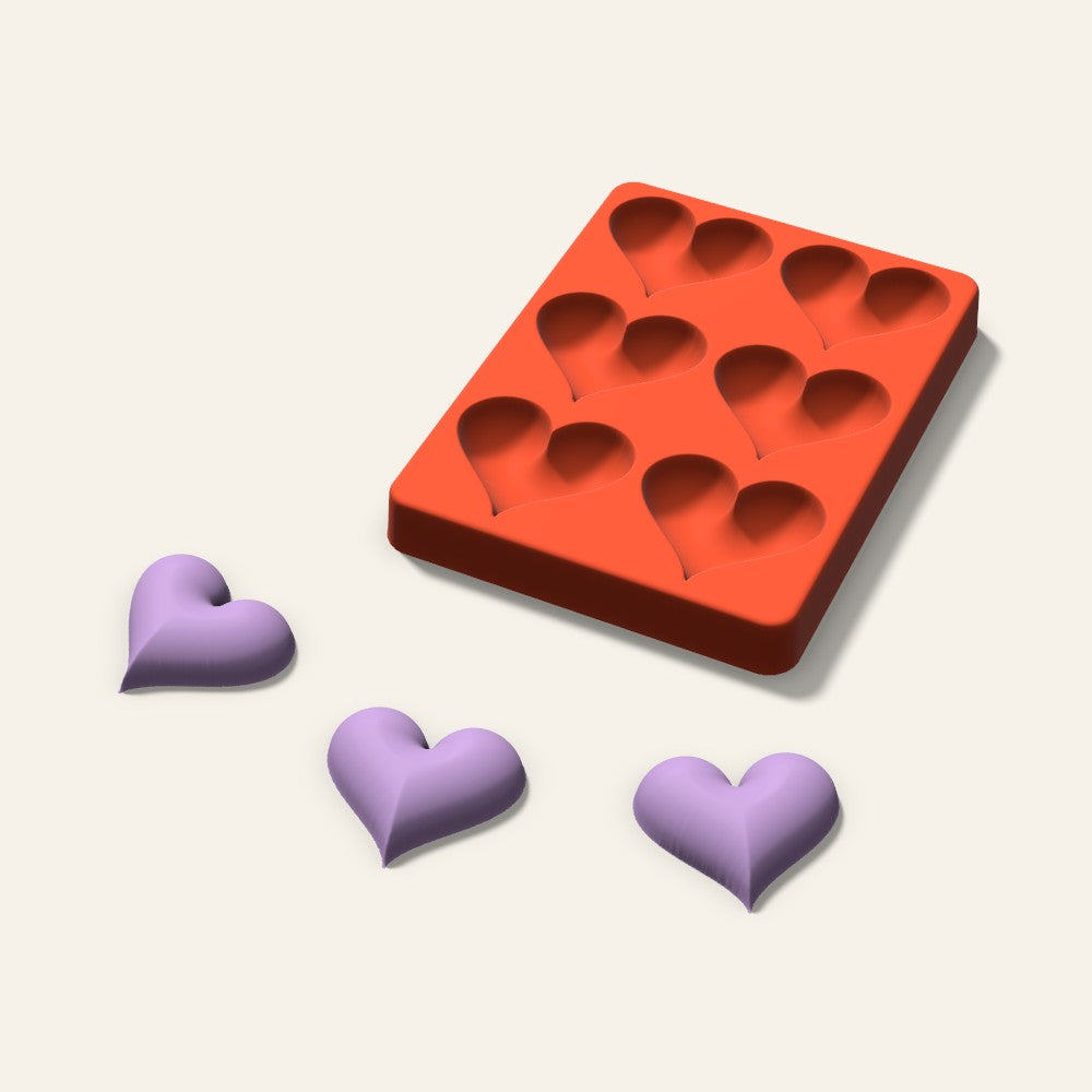 Puffy Heart Wax Melt Mold, 2 Inch, 6 Cavity, 3D render
