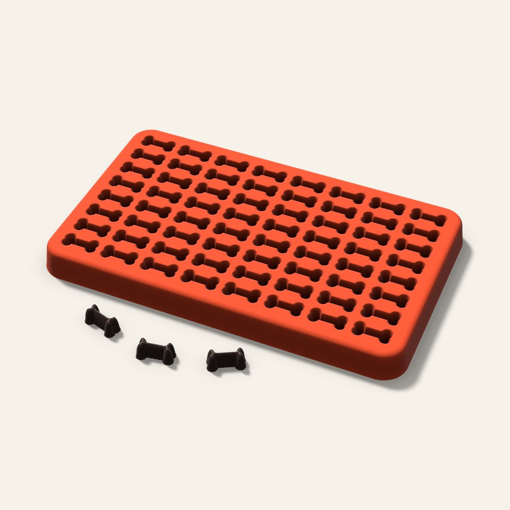 Dog Bone Gummy Mold, 0.5 Inch, 64 Cavity, 3D render