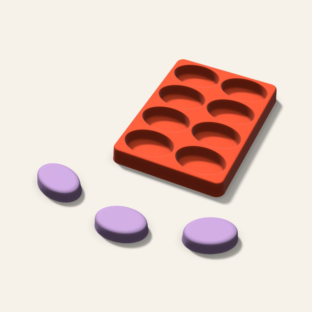 Oval Tall Wax Melt Mold, 2 Inch, 8 Cavity, 3D render