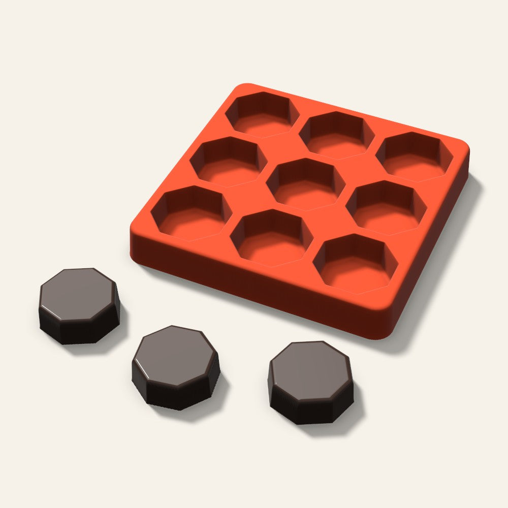 Octagon Chocolate Mold, 1.5 Inch, 9 Cavity, 3D render