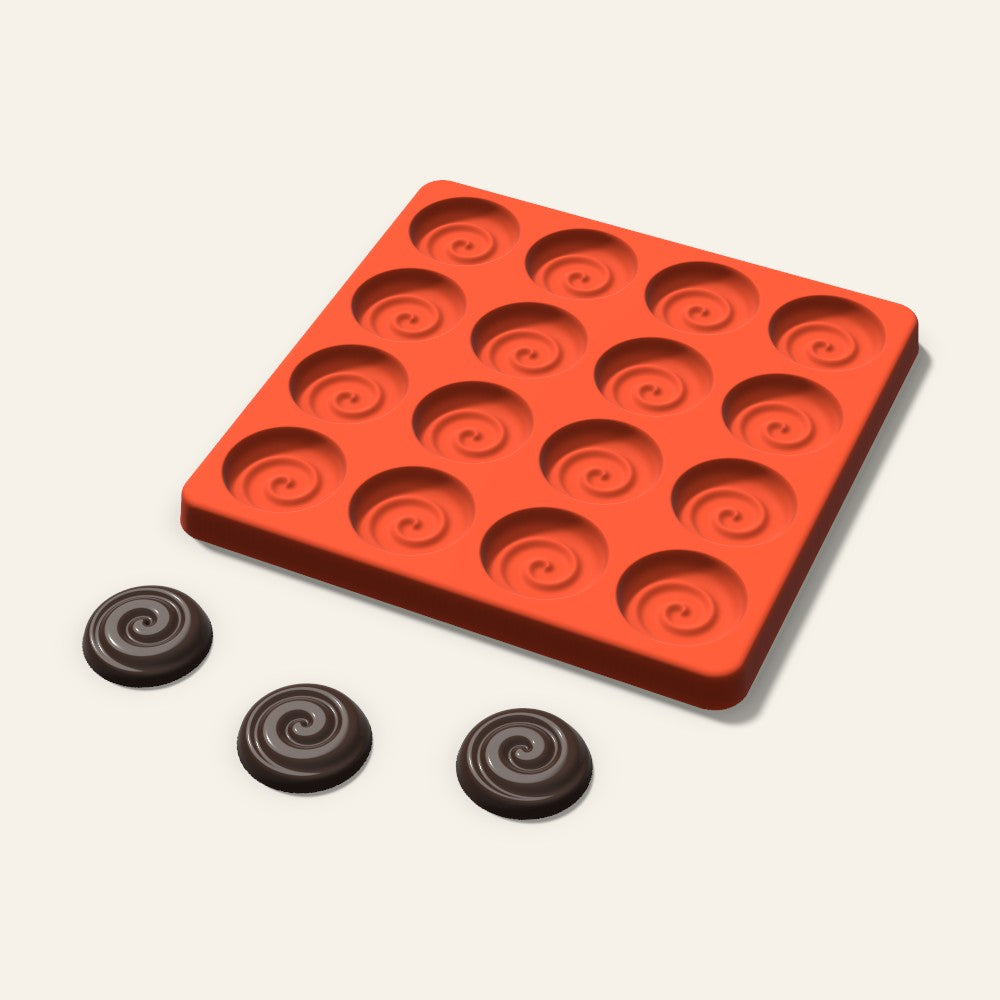 Swirl Chocolate Mold, 1.25 Inch, 16 Cavity, 3D render