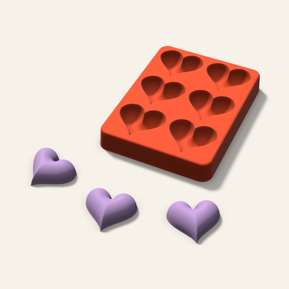 Puffy Heart Wax Melt Mold, 1.5 Inch, 6 Cavity, 3D render