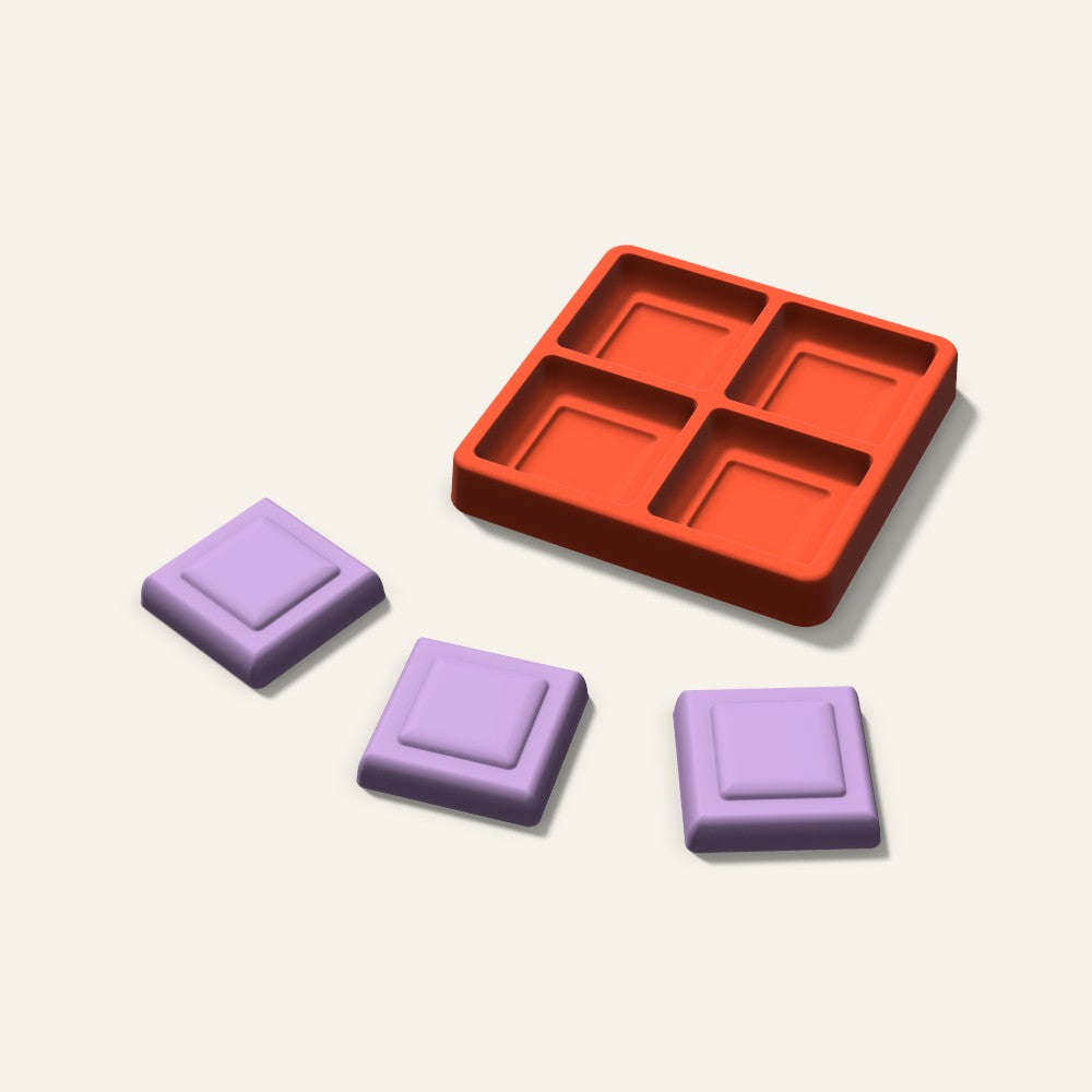 Embossed Square Wax Melt Mold, 2 Inch, 4 Cavity, 3D render