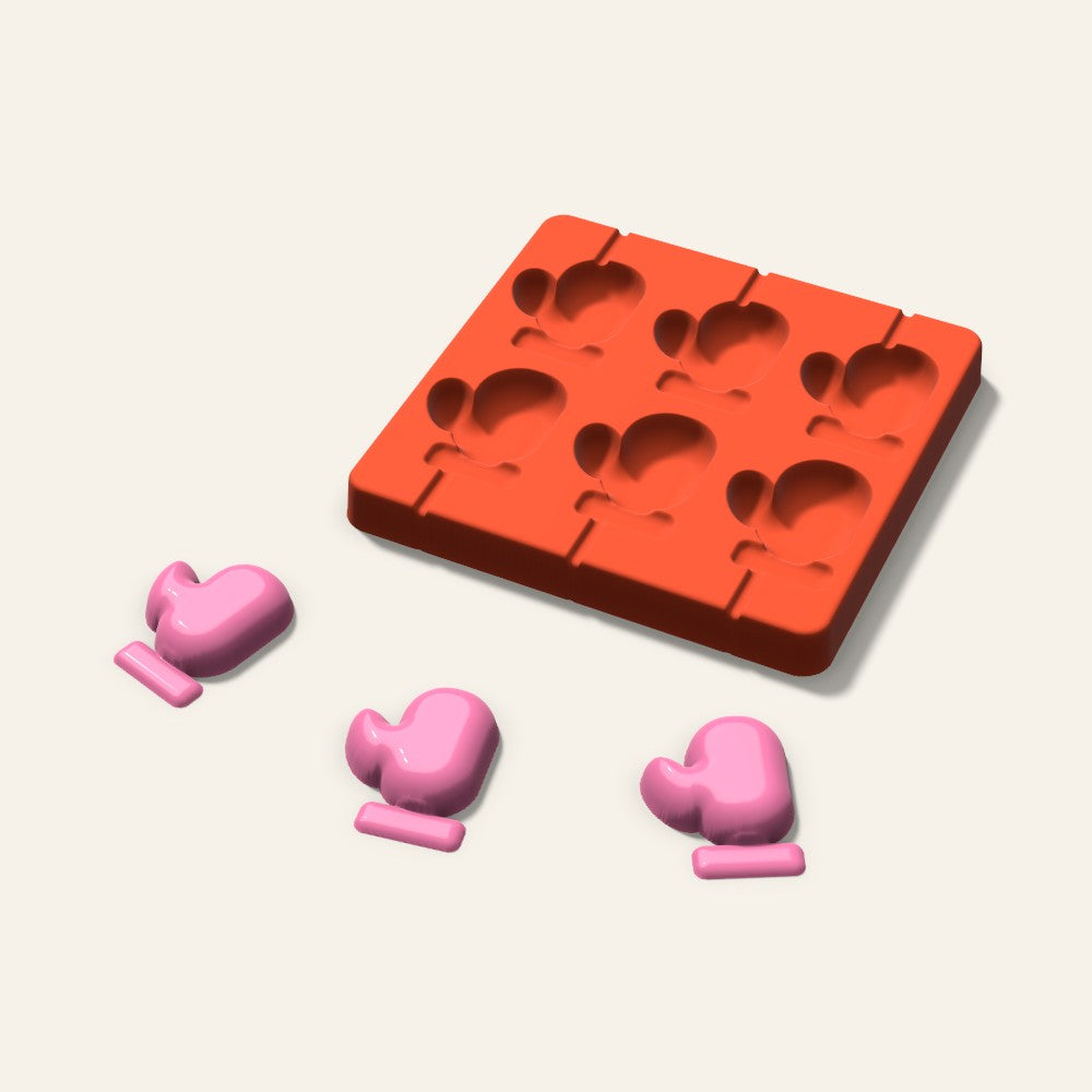 Mitten Lollipop Mold, 2 Inch, 6 Cavity, 3D render