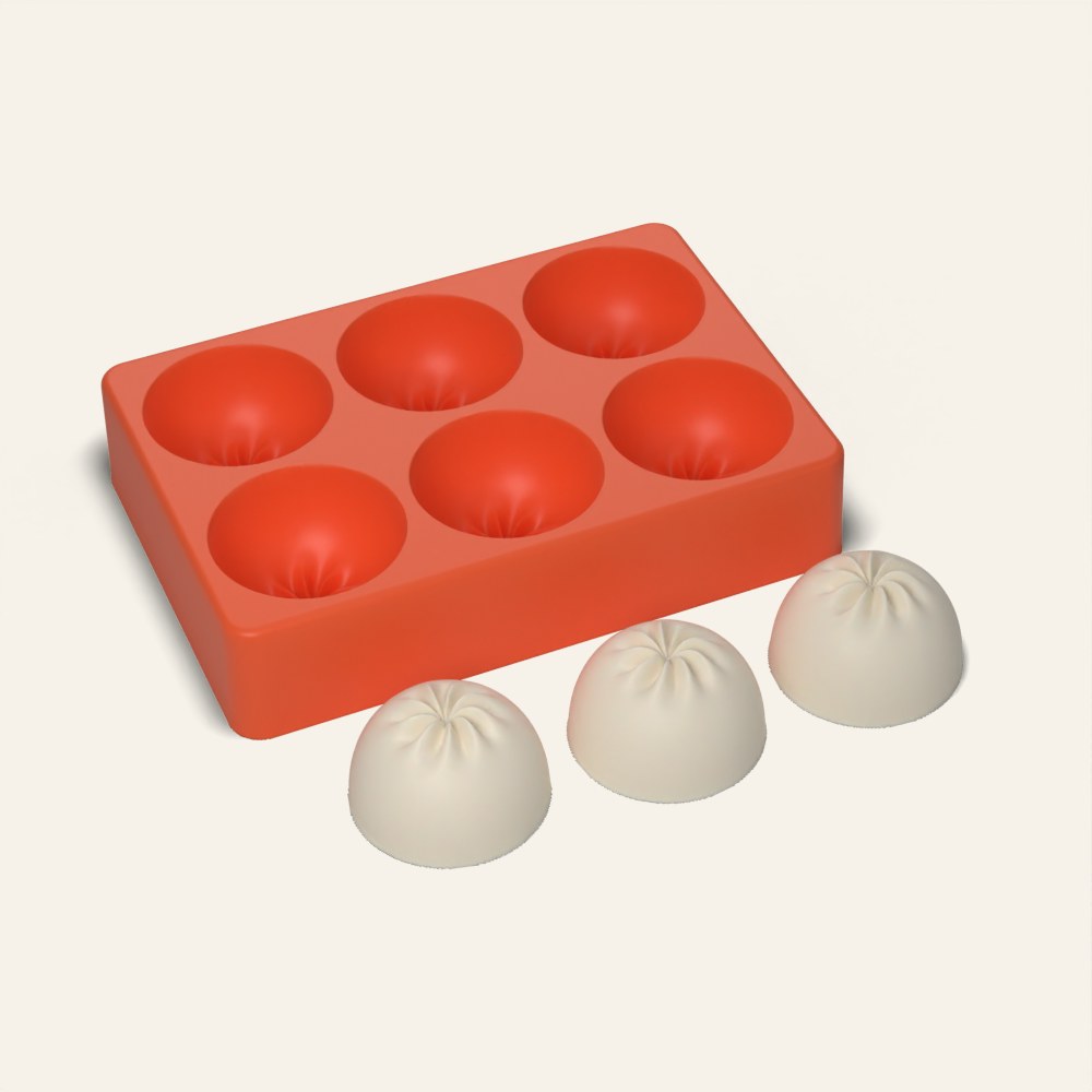 Large Dumpling Mold, 6 Cavity, 3D render