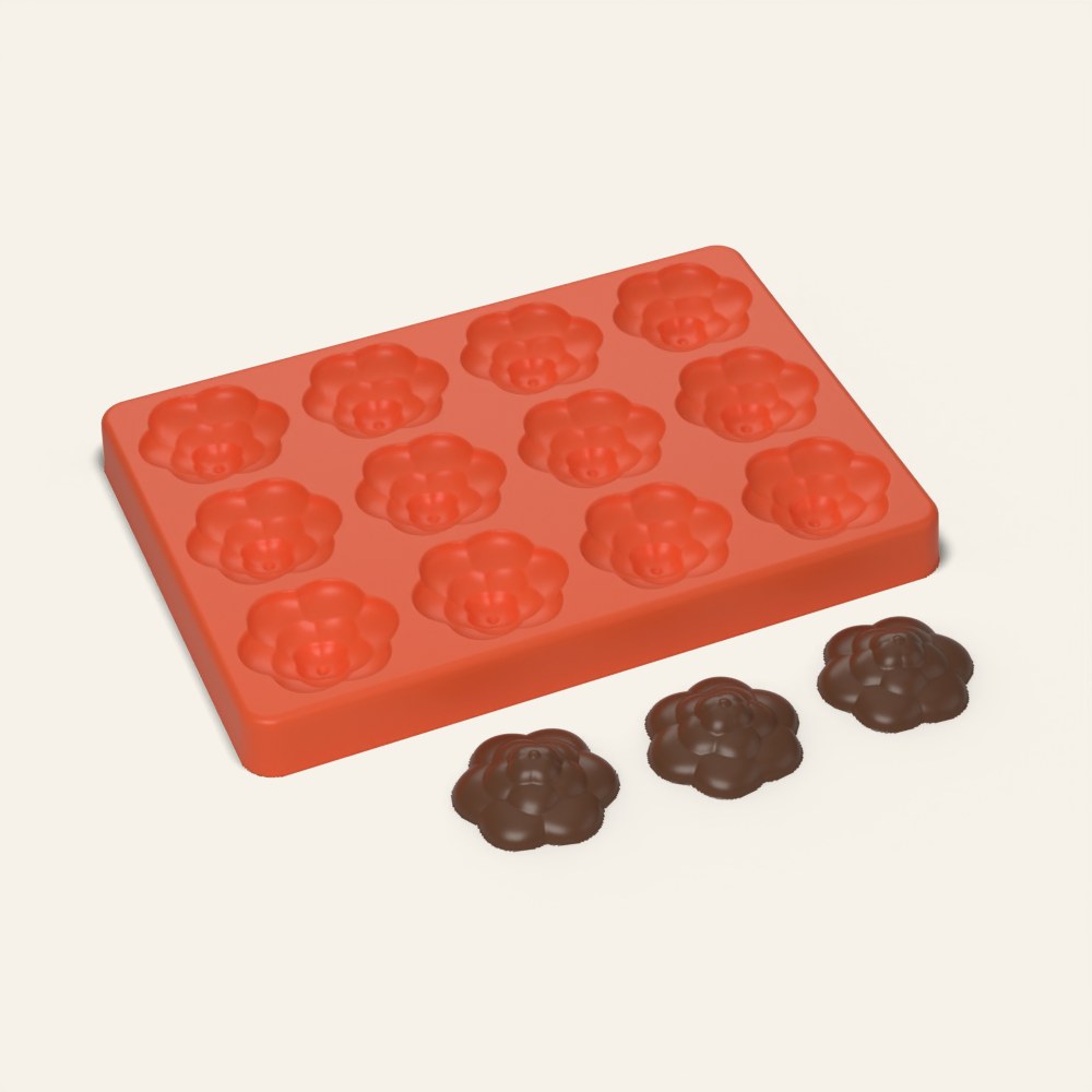 Rosette Chocolate Mold, 12 Cavity, 3D render